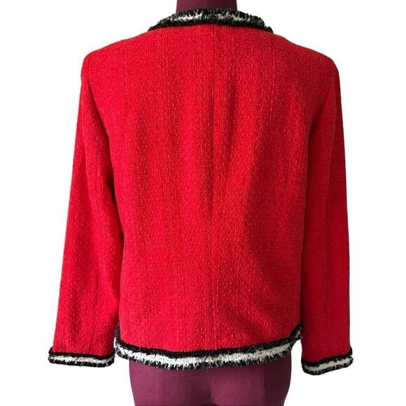 Talbots FRINGE STRIPE TWEED JACKET size 8 Petite Red Preppy - Picture 5 of 13